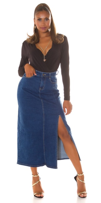 Musthave denim-spijkerstof rok met split blauw